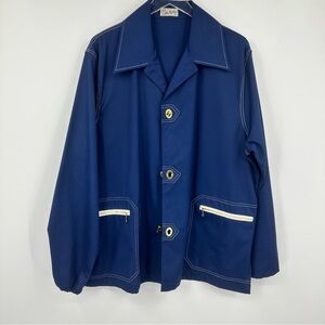VTG John Weitz Brass Clasps Navy Blue Workwear Jacket Nautical Mens XL AQ599